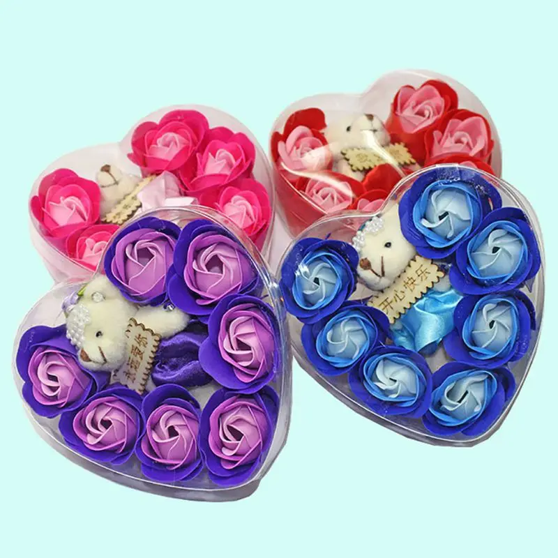 

6/7PCS Scented Rose Flower Valentines Gift Women Gifts Petal Bouquet Gifts Box With Bear Bath Body Soap Gift Wedding Party Favor