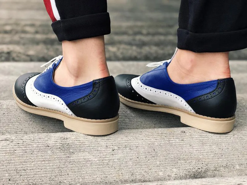 

Plus Size 34-43 Women Oxfords Flats Shoes Vintage Color Block Brogues Shoes Woman British Carved Laces Student Lady Oxford Shoes