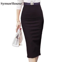 2021 pencil skirt women bodycon fashion high waist elastic office skirt red black slit womens midi skirts jupe femme size 5xl