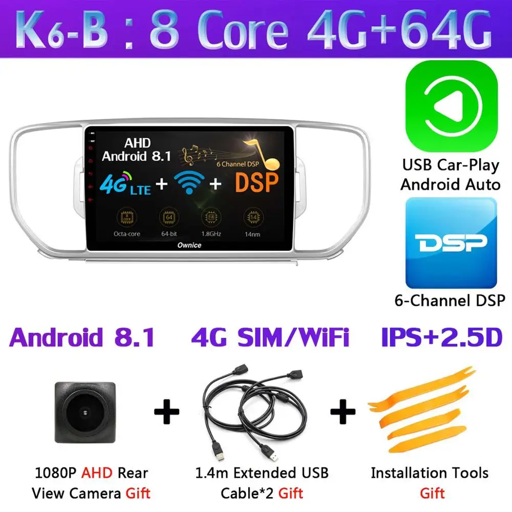 K6-B-CarPlay 360 ° панорамный 4 аппарат не привязан к оператору сотовой связи 4G+ 64G Android 9,0 Автомобильный мультимедийный радио для Kia KX5 Sportage 4 gps навигации DSP CarPlay - Цвет: K6-B-CarPlay