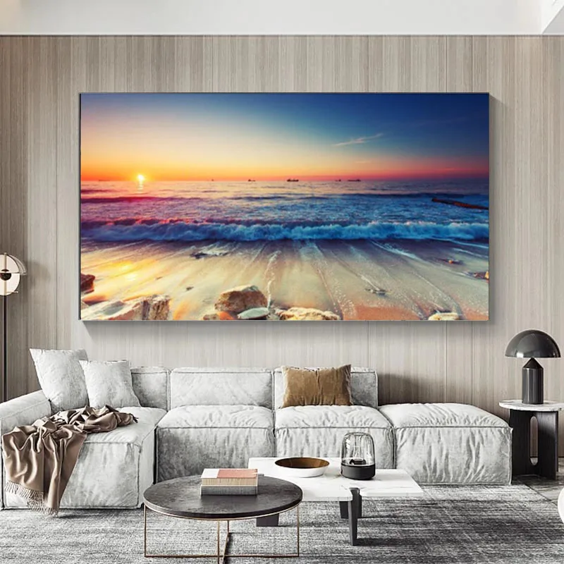 Современное настенное искусство морские волны пляж Картина на холсте закат