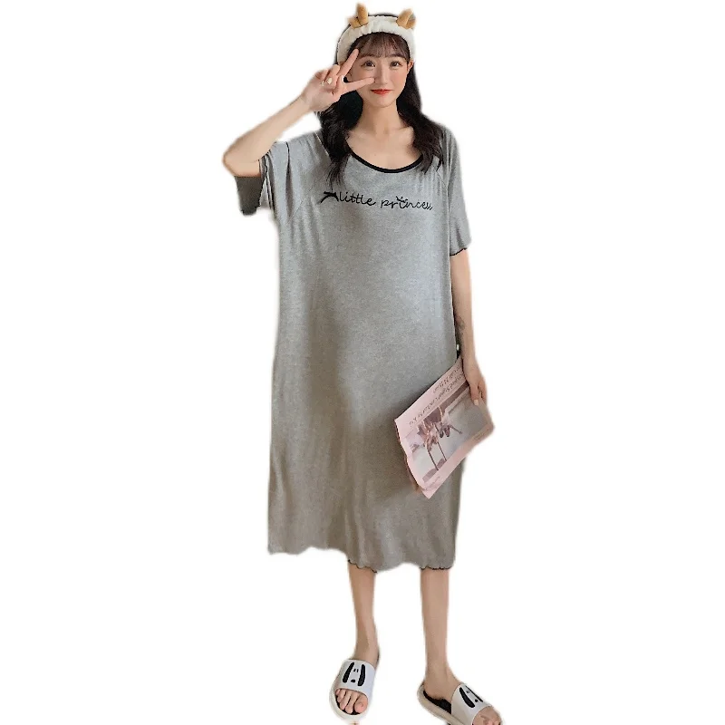 

Large Size Women's Night Skirt Women's 2021 New Summer Thin Fat Sister Backless Knee-Length Short-Sleeved Dress Pajamas