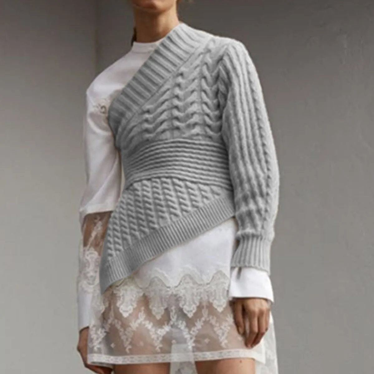 Женское белое платье-рубашка большого размера кружевное платье весенне-осеннее