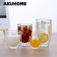heat resistant double wall glass cup beer espresso coffee cup set beer mug tea glass drinking glasses glass drinkware akuhome