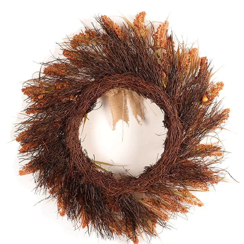 

Autumn Grain Wreath Artificial Flower Front Door Wedding Wall Home Decor Thanksgiving Decoration Wreath for Christmas Crafts
