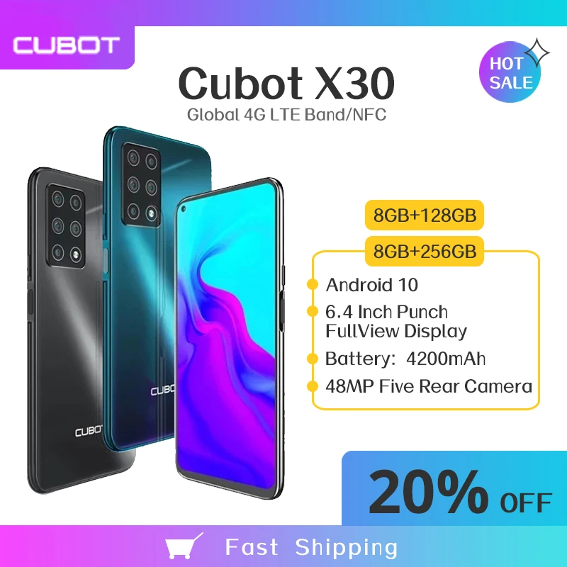 Смартфон Cubot X30 телефон Helio P60 NFC 5 камер 48 МП 32 8 ГБ + 128 экран 6 4 дюйма FHD Fullview Android 10