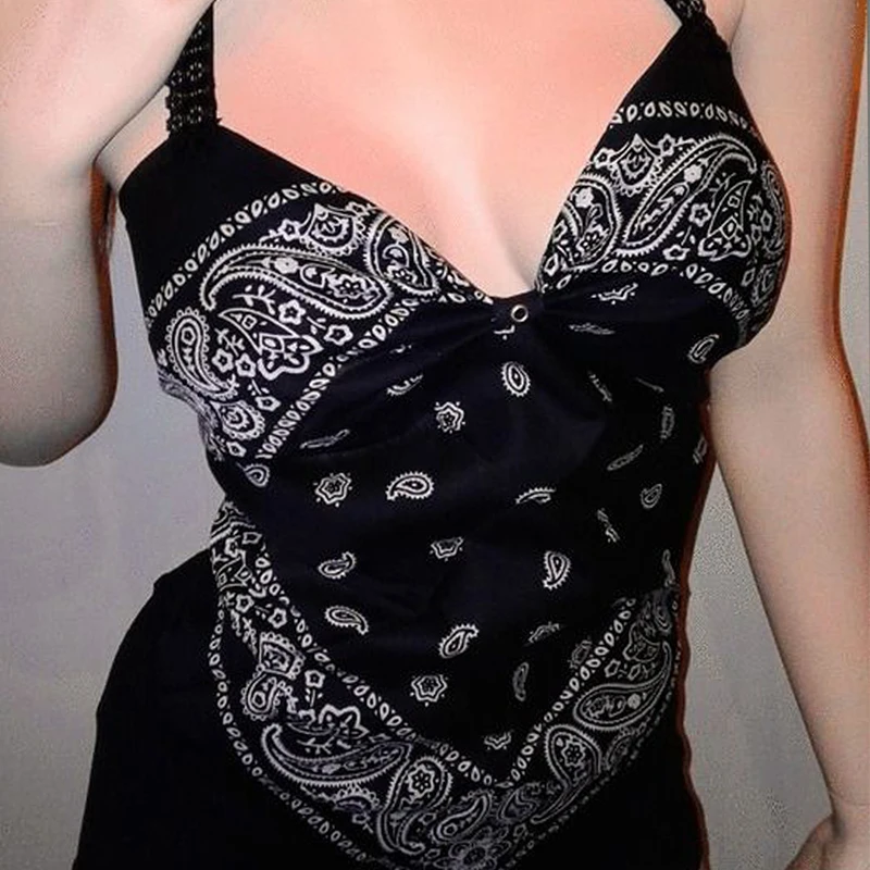 

Women 2021 Summer Tank Tops Tube Tops Retro Prints Spaghetti Strap Sling Bellyband Lace-Up Back Backless Vest Beach Vacation