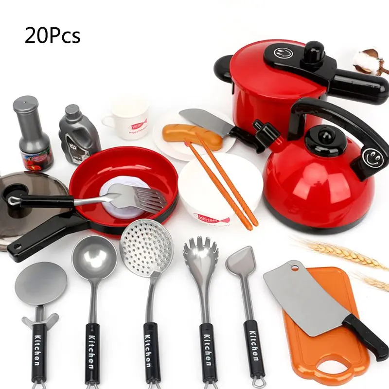 

20Pcs/Set Simulated Kitchen Utensils Cooking Pots Pans Food Dishes Cookware Tools Toys for Toddler Girls Baby Kids Play House