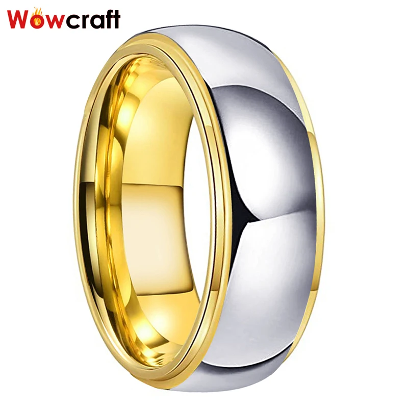 

Tungsten Wedding Rings Womens Jewelry Gold Mens Tungsten Carbide Band Anniversary 6/8mm Couple Ring Steeped Edges Comfort Fit