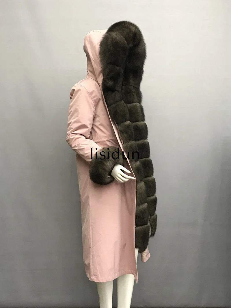Пальто с натуральным мехом парки с лисой зимняя куртка женская парка большой меховой воротник из натурального меха енота длинная верхняя одежда
