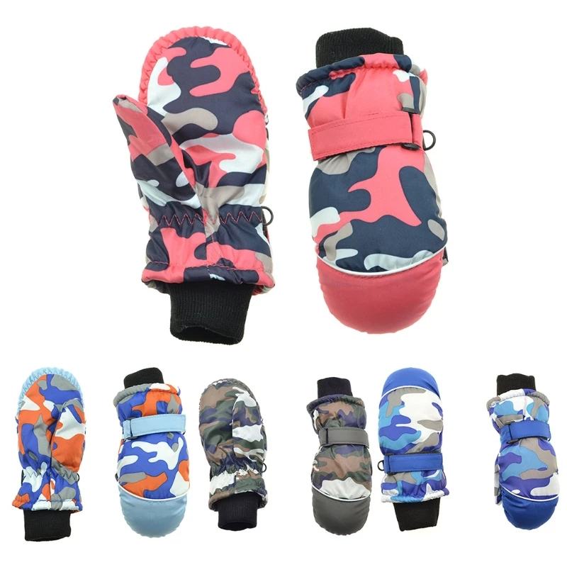 

Children Kids Camouflage Print Winter Warm Snow Ski Gloves Waterproof Windproof Thermal Plush Lined Cold Weather Mittens