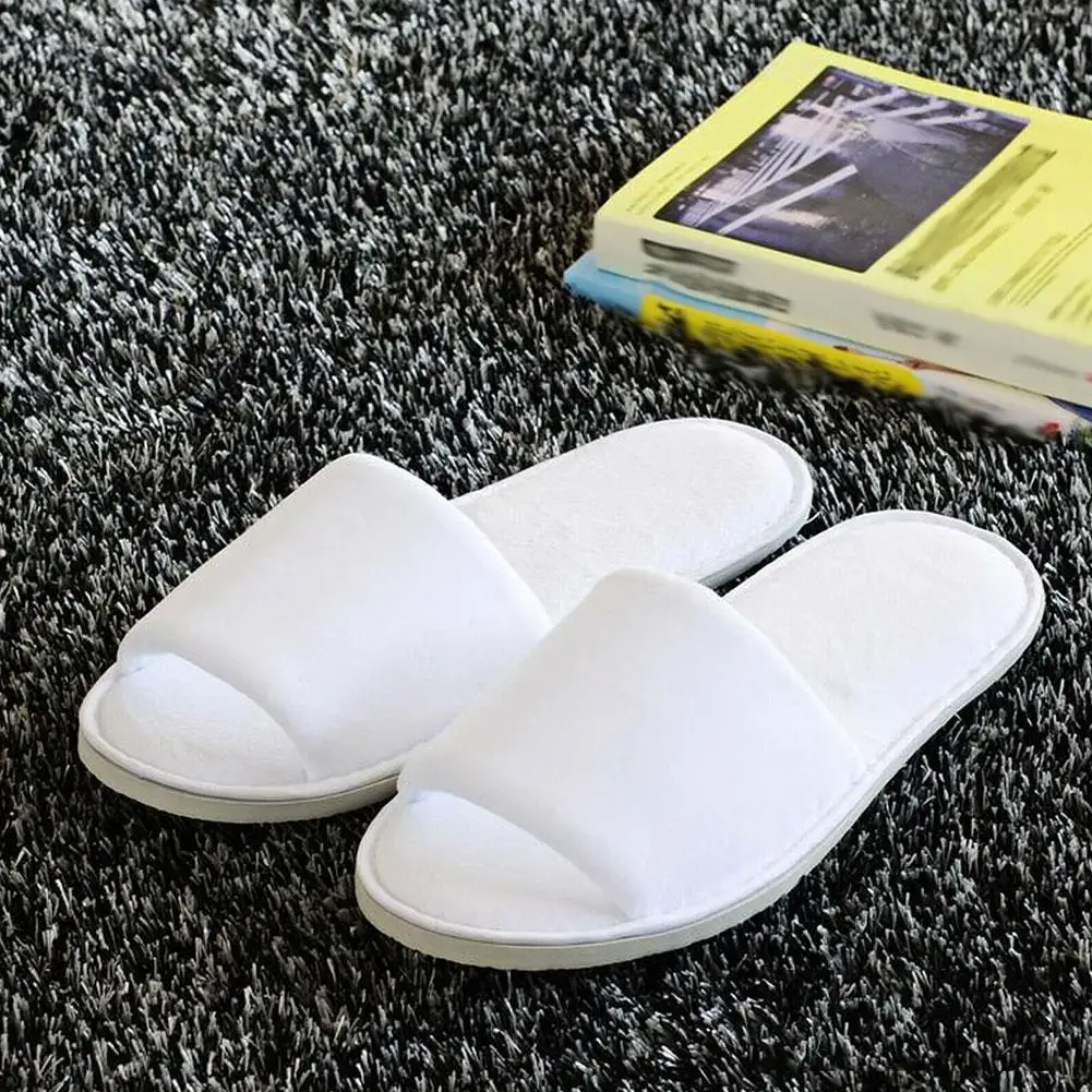 Men Women Flip Flop Disposable Terry Style Slippers Hotel Household Slippers Open Toe Breathable Soft White Shoes Non-slip