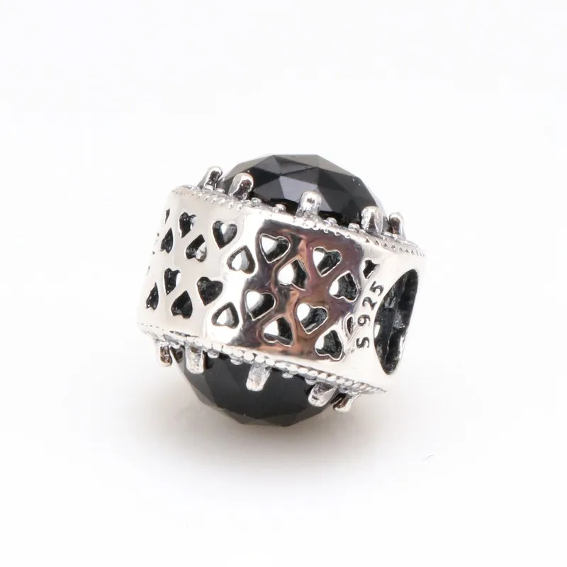 

Original 925 Sterling Silver Bead New Cut Out Sparkle Black Cat's Eye Beads Fit Pandora Women Bracelet & Necklace Diy Jewelry