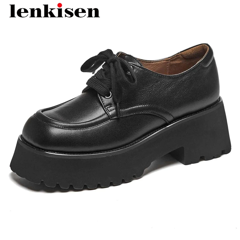 

Lenkisen школьная обувь из натуральной кожи на плоской платформе с квадратным носком на толстом высоком каблуке со шнуровкой superstar повседневна...