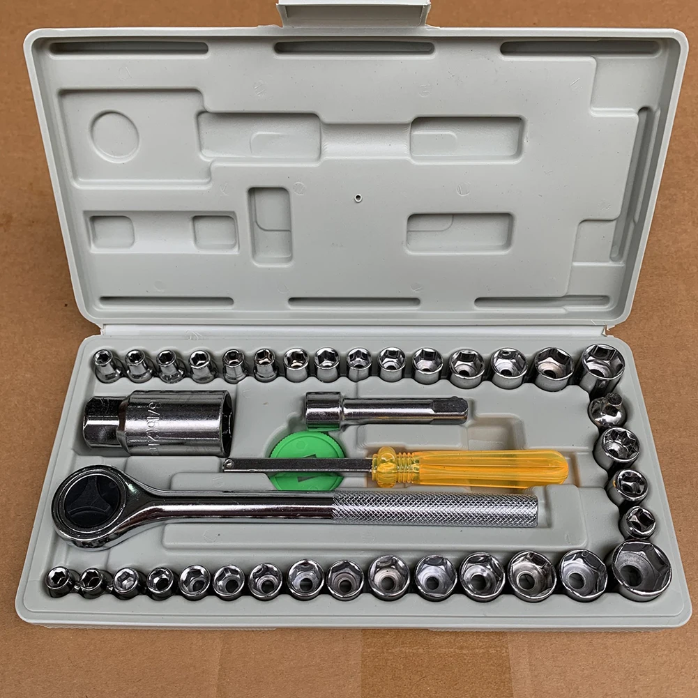 

40pcs 1/4 3/8 inch Drive Car Repair Combination Suit Disassembly Tool Set Motorcycle Ratchet Socket Wrench Kits Household Hand T