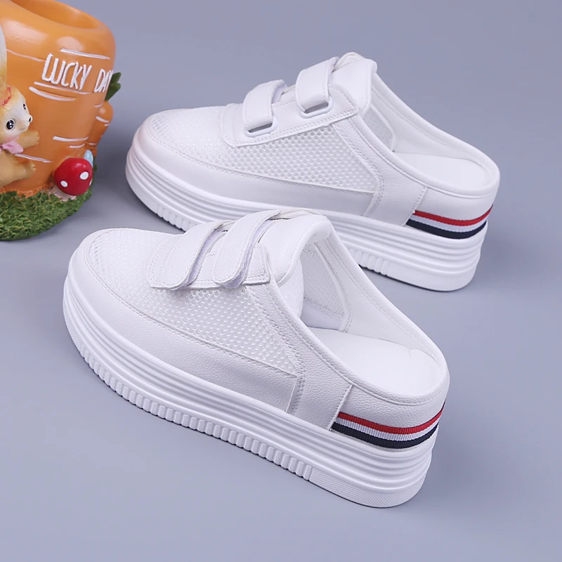 

House Slippers Platform Shoes Woman 2021 Luxury Slides Cover Toe Increased Internal Low Slipers Women Fretwork Heels Designer