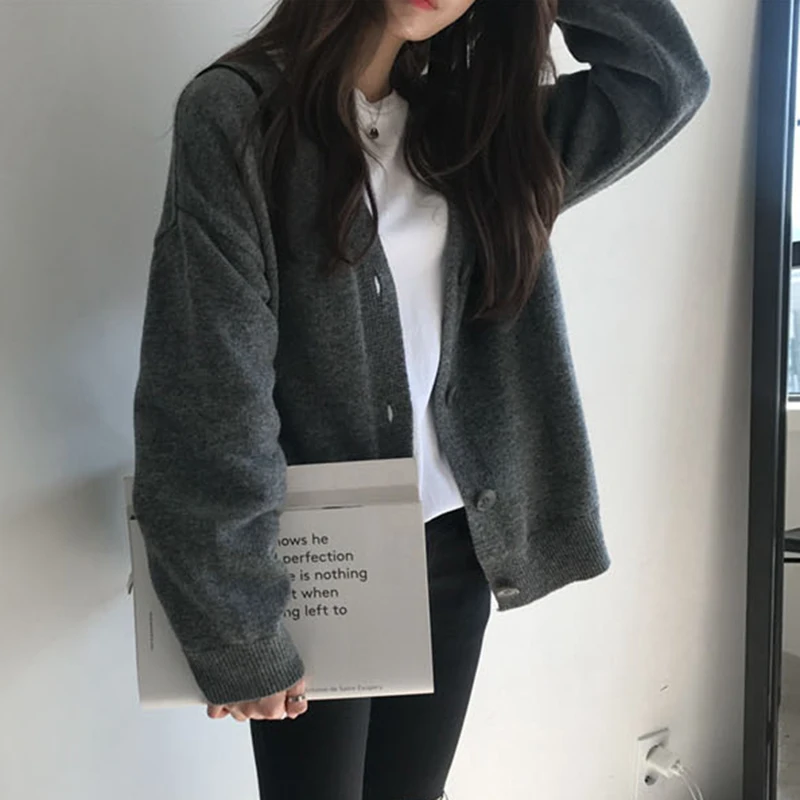 Осенний свитер кардиган с V-образным вырезом зимний Хлопковый вязаный джемпер