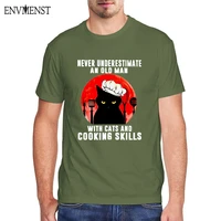 funny old man with cats and cooking skills t shirt retro vintage men clothing cotton black cat graphic oversized t shirt