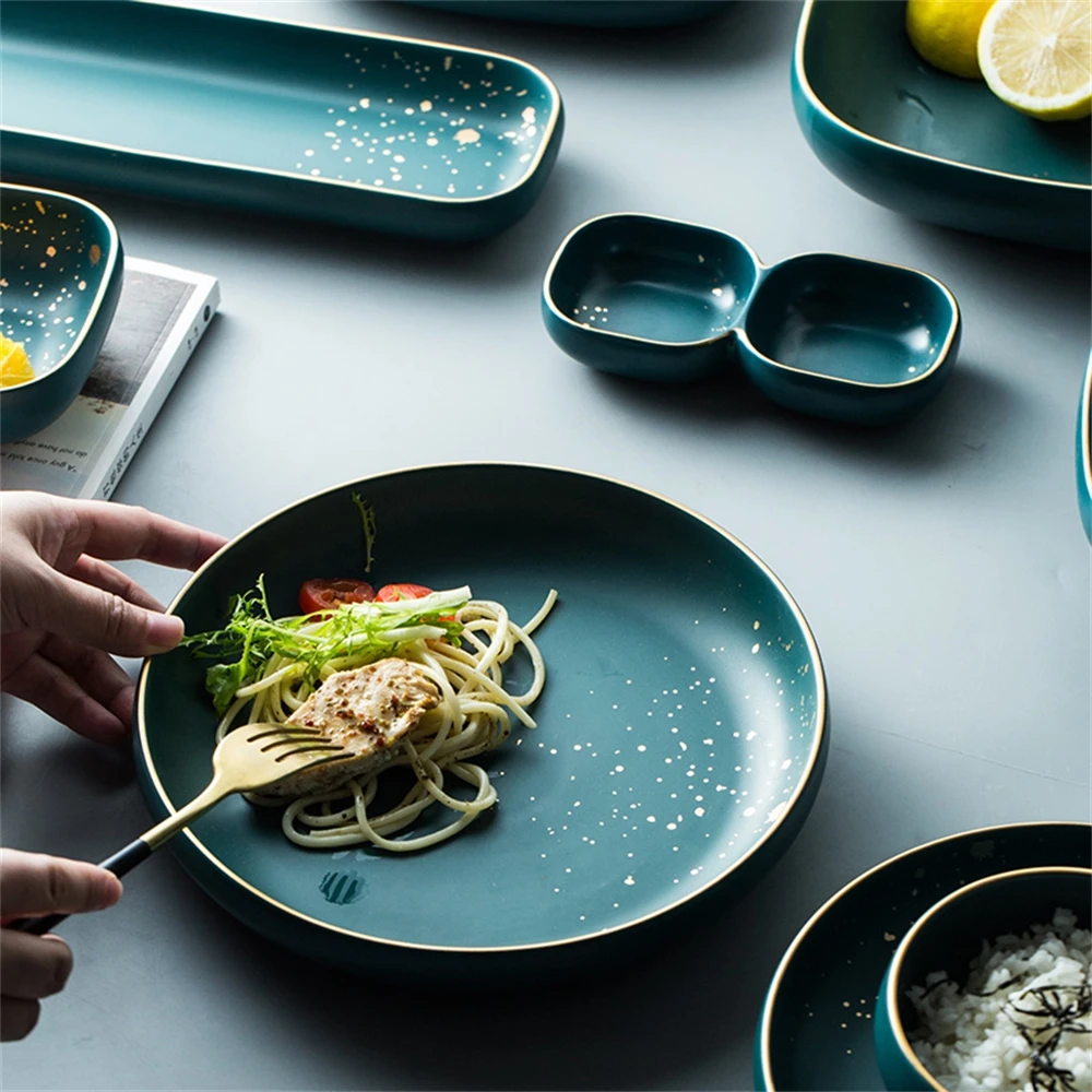 Высокая мода Ретро зеленый скандинавский керамический набор посуды миска