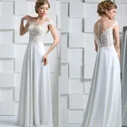 Женское шифоновое свадебное платье, элегантное кружевное платье-трапеция с круглым вырезом, пуговицами и рукавами-крылышками, 2021