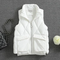 2021 new womens autumn vest jacket short loose waistcoat zipper stand collar winter warm vest coat cotton sleeveless parka