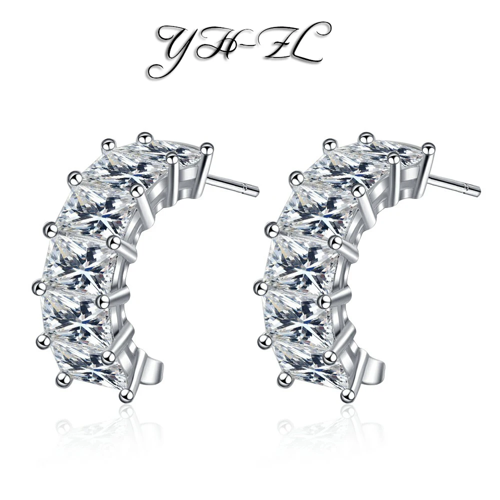 

YH-ZL 925 Sterling Silver Full Rhinestone Ear Stud Earrings Female Light Luxury Fashion Exquisite Jewelry Gift