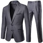Мужской деловой костюм из двух предметов, пиджак и брюки серого цвета, высококачественный облегающий деловой костюм для банкета, джентльмена, блейзеры, пиджак и брюки