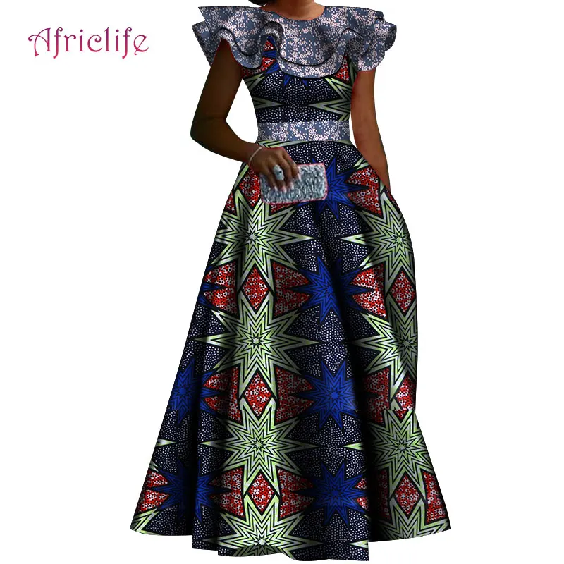 

Elegant Lady African Print Dresses Newest Patchwork Women Clothing High Waist Women Long Dress For Party Wedding Daily WY4476