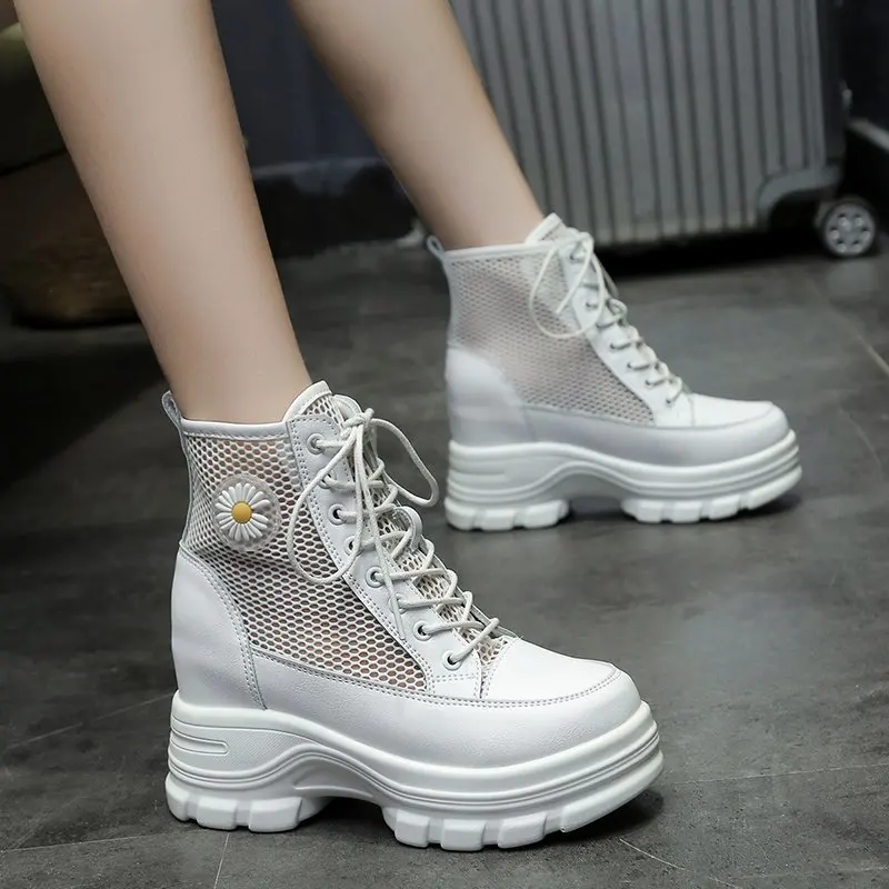 Новинка сетчатые анкл-ботинки обувь на толстой танкетке женская летняя