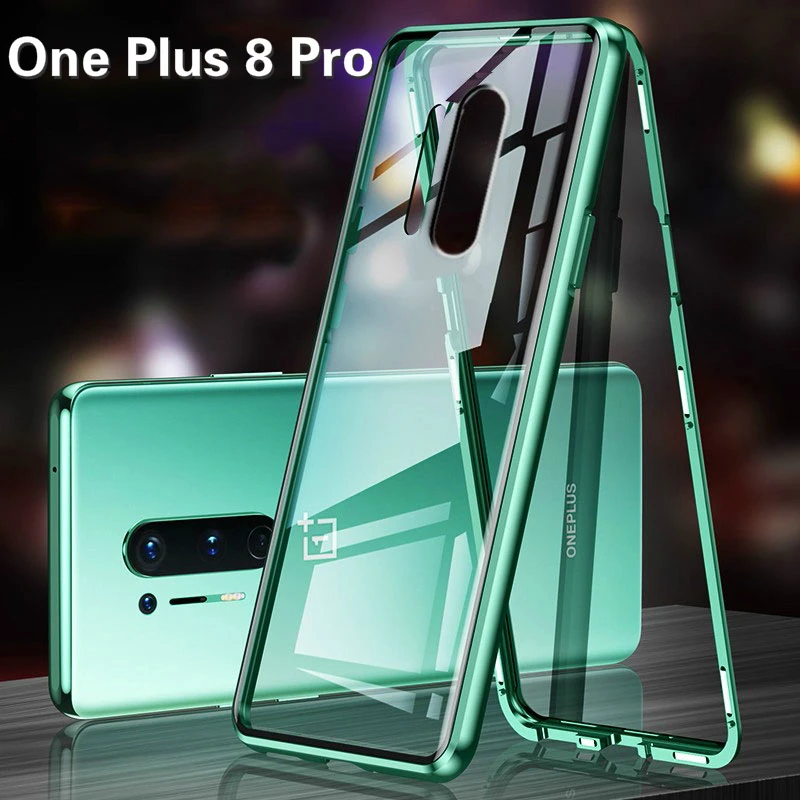 Магнитный чехол для Oneplus 8 Pro двусторонний прозрачный из закаленного стекла One plus 7