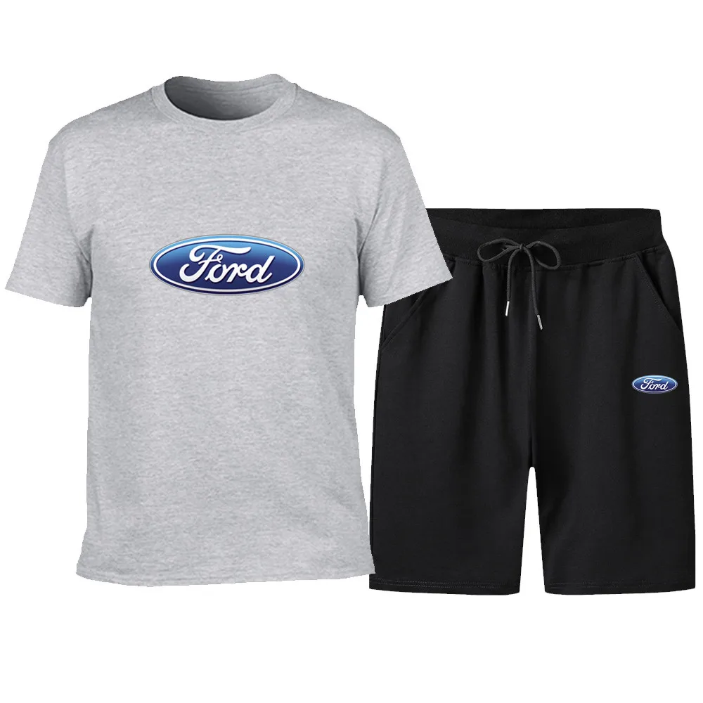

2021 new Ford car LOGO hot sale letter printing T-shirt short sleeve + shorts couple sports leisure suit