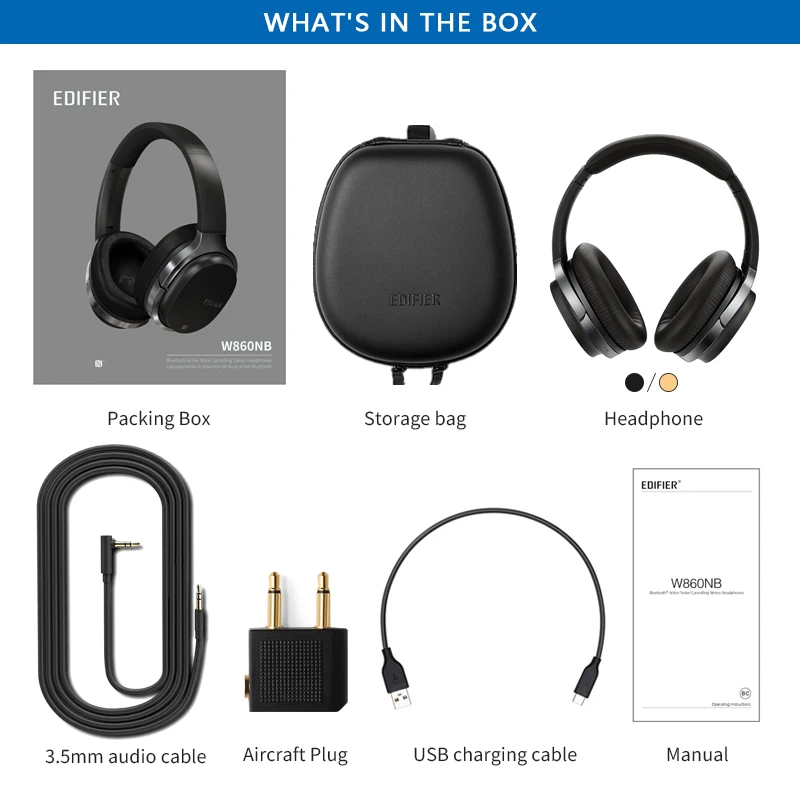 Bluetooth наушники EDIFIER W860NB беспроводные с сенсорным управлением ANC поддержкой NFC и aptX