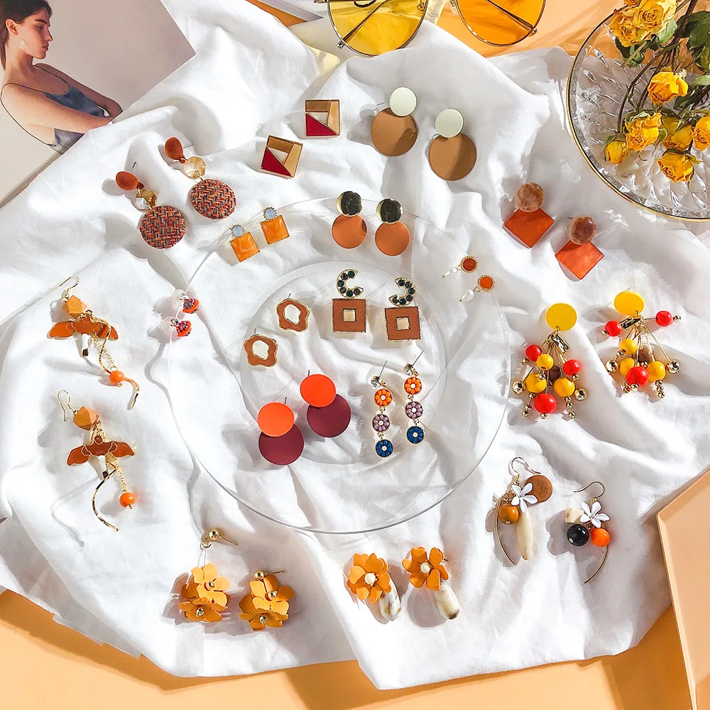 Серьги подвески в богемном стиле женские апельсиновые висячие украшения для