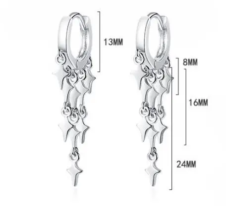 

925 Sterling Silver Tassel Long Cross Charm Drop Earring For Women Girls Wedding Party Jewelry eh1048