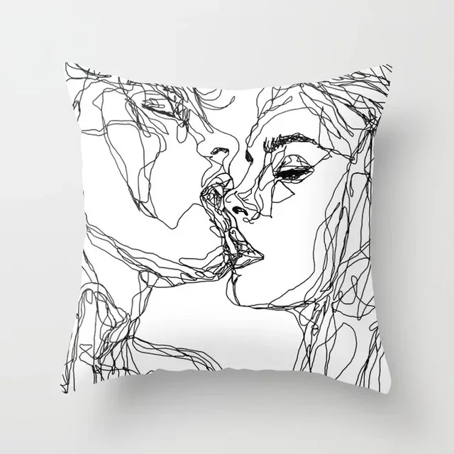 Men and Women Fashion Sketch Kissing Pillowcase Throw Pillow Polyester Printing Office ... | Дом и сад