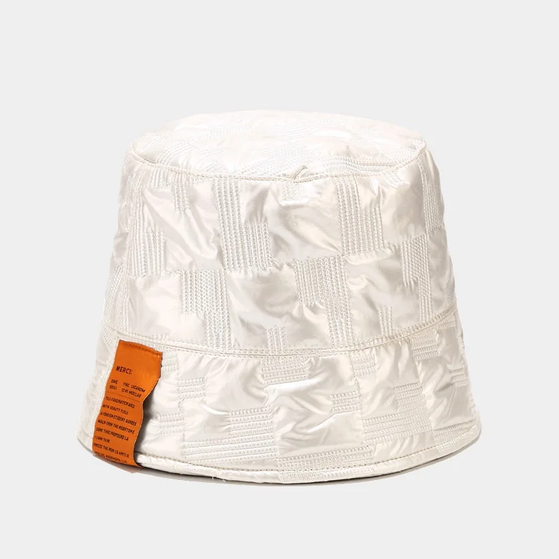2020 Winter new High quality PU+COTTON Bucket hat for women Outdoor fashion style with labeling thickened warm panama hat Silver