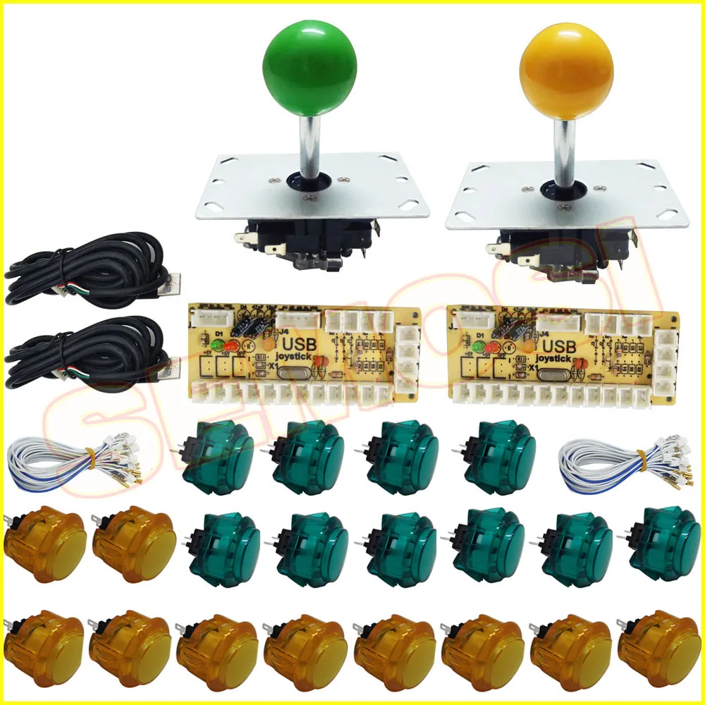 Yellow and Green 1 Ноль задержки аркадный джойстик и кнопки комплект USB кодер кнопка с кабелями для аркадной игры машина MAME/PC/Raspberry Pi - Цвет: Yellow and Green 1