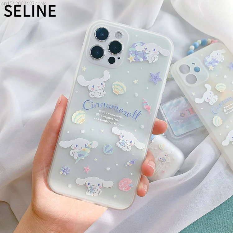 Sanrio-funda de teléfono móvil para mujer, carcasa Kawaii para IPhone 12 11 Pro Max Xs X Xr 7 8 Plus, tendencias estéticas, Cinnamoroll