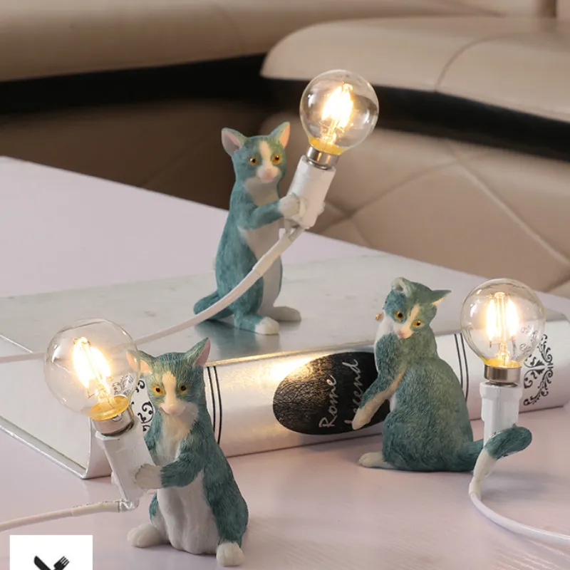 

SELETTI Modern Resin Animal Cat Table Lamp Small Mini LED Table Lamps Desk Kids' Room Decor Animal Cat Desk Lights Bedside Lamp
