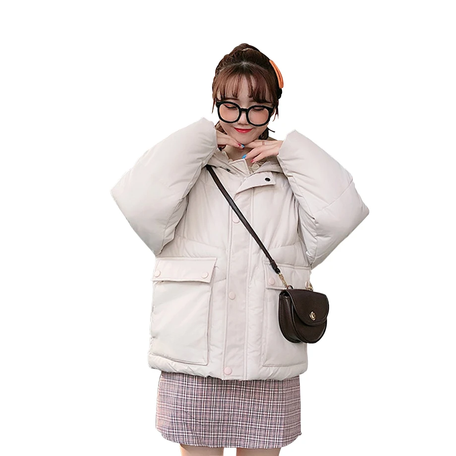 Женское хлопковое пальто 2019 зимнее однотонное короткое пуховое шикарное с