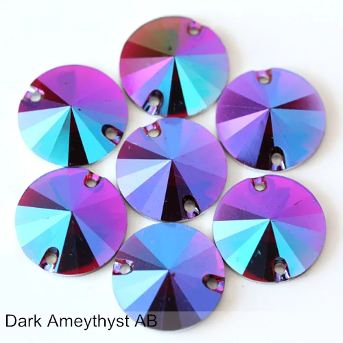 Dark Amethyst AB Круглые разноцветные стразы Rivoli из смолы, стразы для пришивания, стразы для пришивания, круглые стразы для пришивания одежды Y3625 - Цвет: Dark Amethyst AB