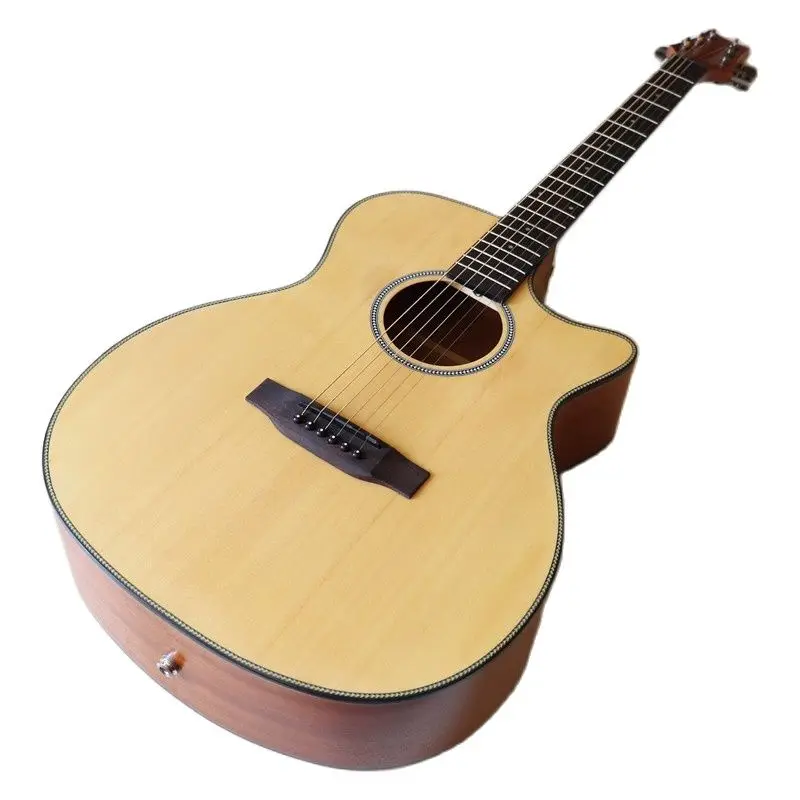 

High grade solid spruce wood top 40 inch acoustic guitar cutaway 6 string folk guitar beginner guitar natural color with EQ