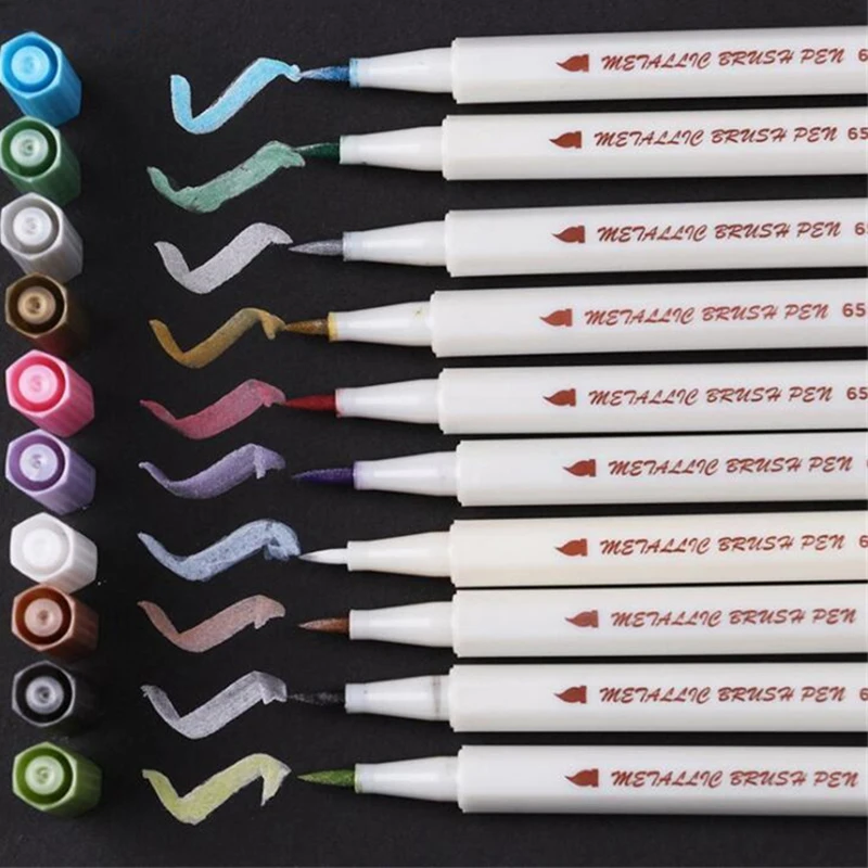 

10 Pcs/Box Drawing Painting Marker Pens Metallic Color Pens for Black Paper Art Supplies Marker Pens Stationery Material Escolar