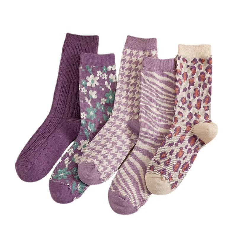 1 Pair Women Socks Zebra Leopard Houndstooth Flower Kawaii Cute Harajuku Female Cotton Sock Hosiery Streetwear Casual Knit Socks
