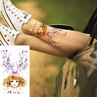 Водонепроницаемый Временные татуировки-наклейки мультяшная красивая девушка воды, с цветными вставками с цветочным узором; Новая мода поддельные татуировки флеш-тату для мужчин и женщин