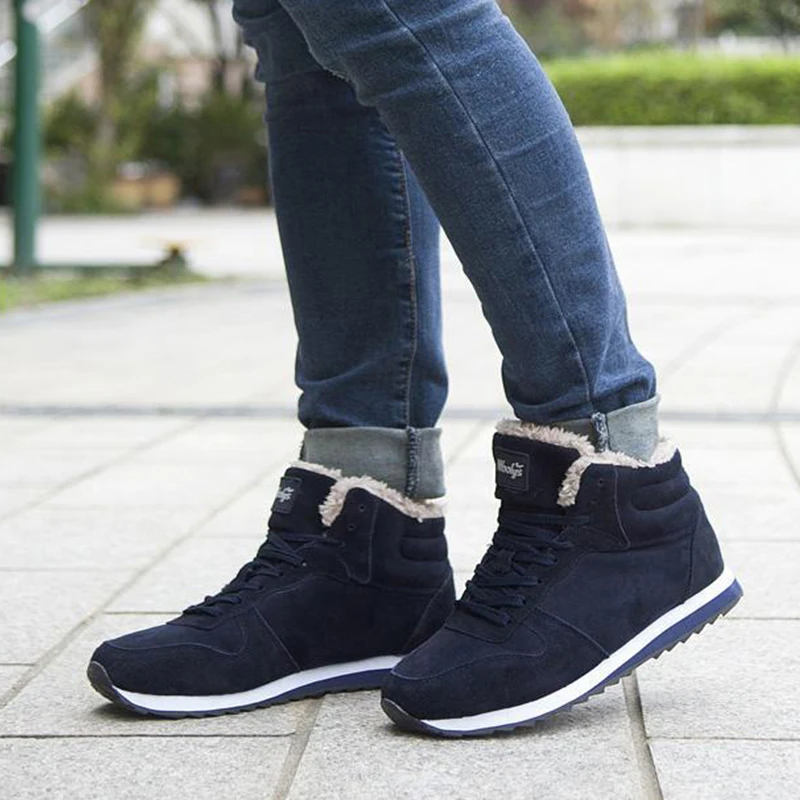 Winter Men's Casual Shoes Plus Size 46 47 Fashion Snow Boots Ankle Men Black Blue Walking Footwear Man Flat Plush Sneakers |