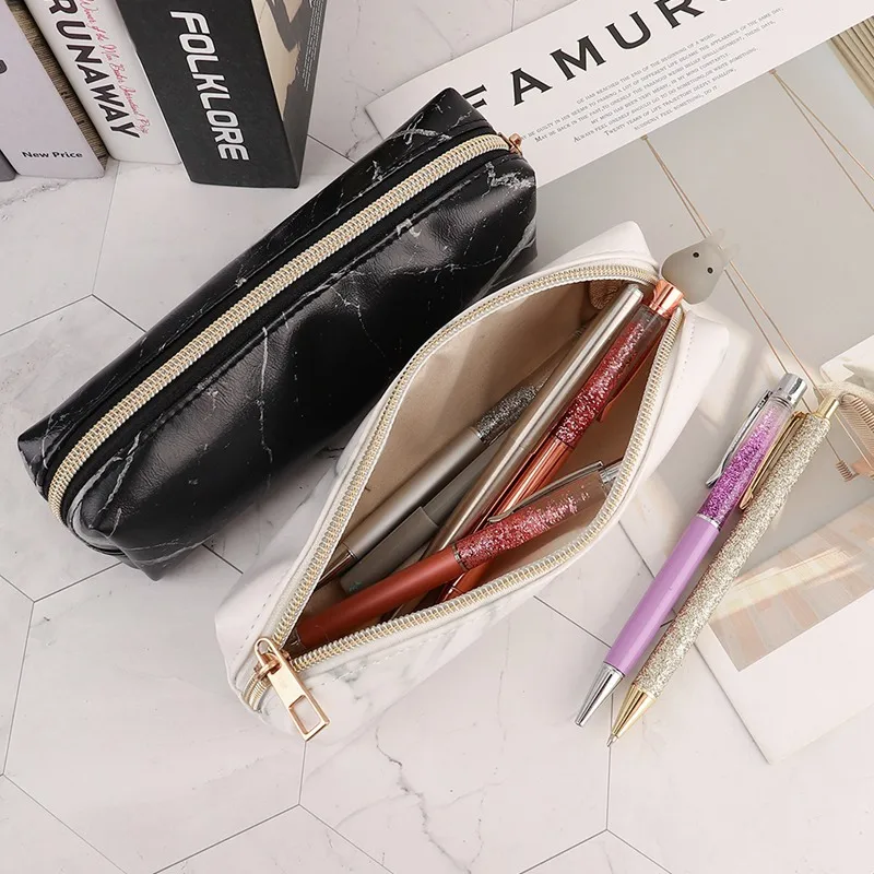 

Marble Pencil Case Quality PU Leather School Supplies Stationery Girls Boy Gift Pencil Case Cute Pencil Box School Tools