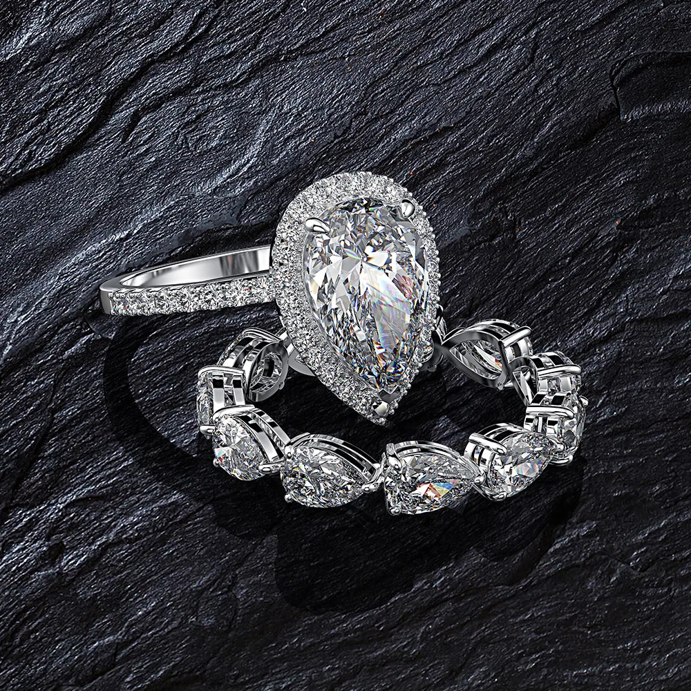Капли воды 5ct Moissanite набор колец с бриллиантами 100% оригинал серебро 925 пробы