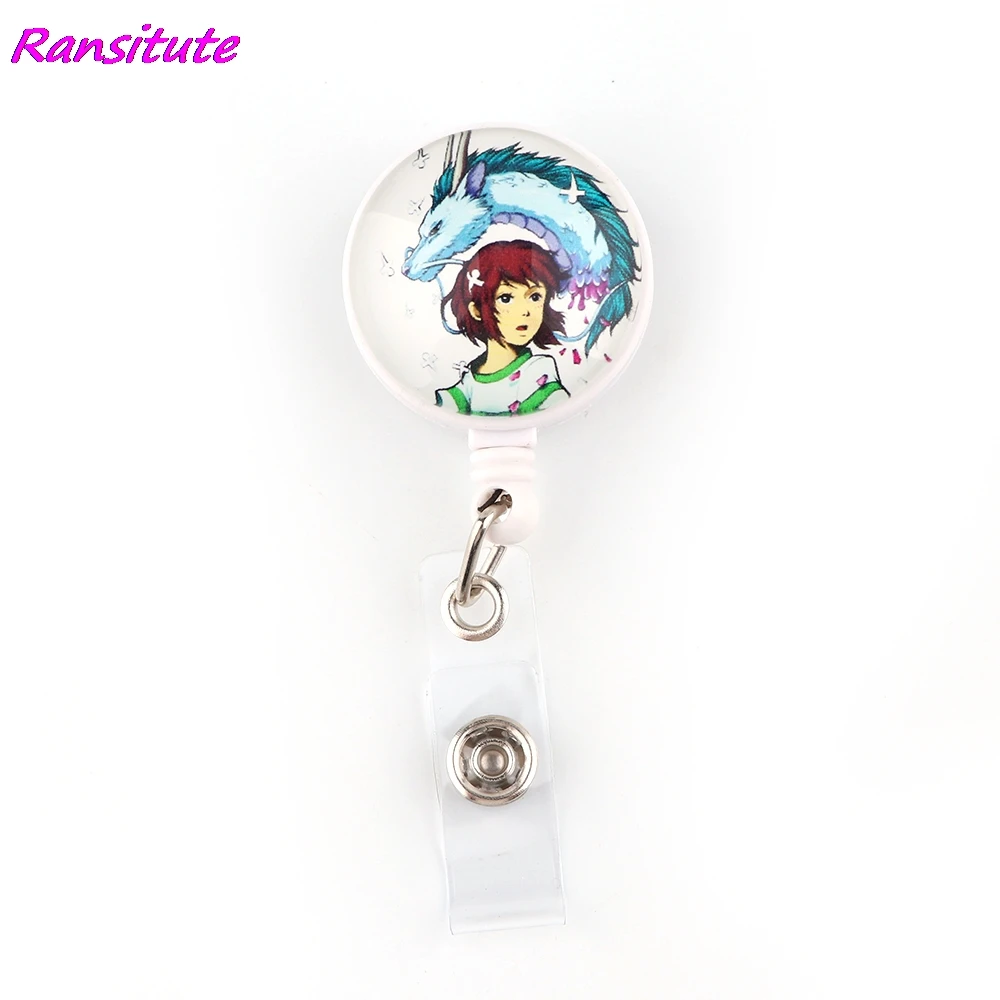 

R2091 1pcs Hot Sales Anime Girl White Dragon Retractable Badge Reel Clip Student Friends Exquisite IC Card Cartoon Badge Holder