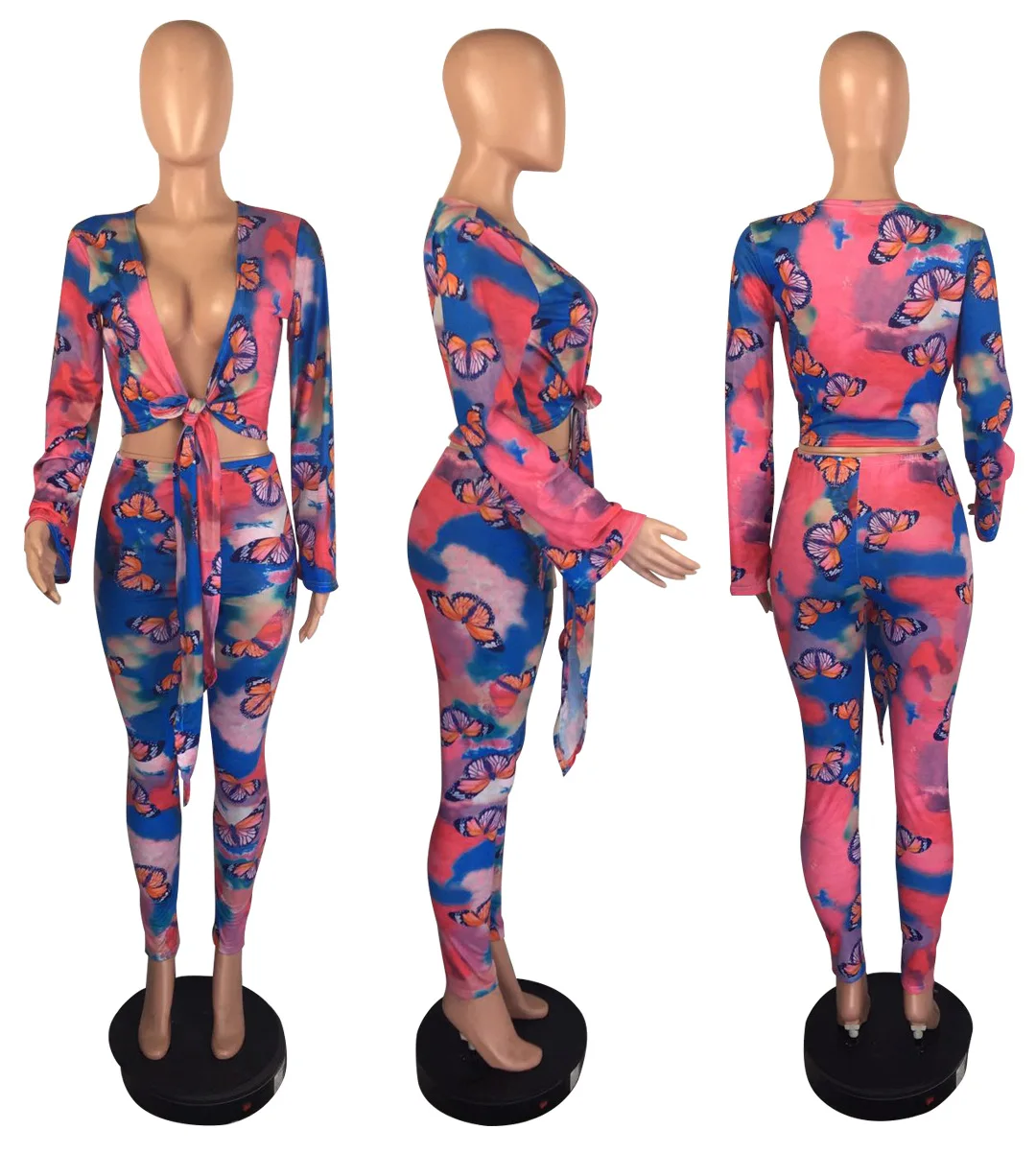 

Chiclover Two Piece Set Women Wholesale Print Lace Up Crop Cardigan Trousers Casual Prairie Chic Outfit Sexy Sets Dropshipping